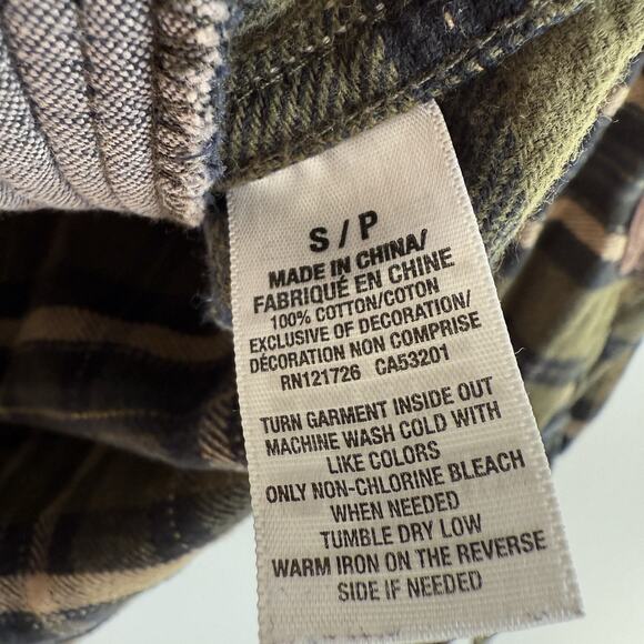 Aeropostale Mens Small Barn Coat Flannel Shacket Green Plaid Corduroy Trim Chore - Picture 7 of 9